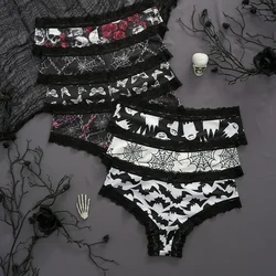 1PC Halloween New Underwear Women's Lace Edge Dark Gothic Style Skull Personalized Comfortable Breathable Triangle Pants