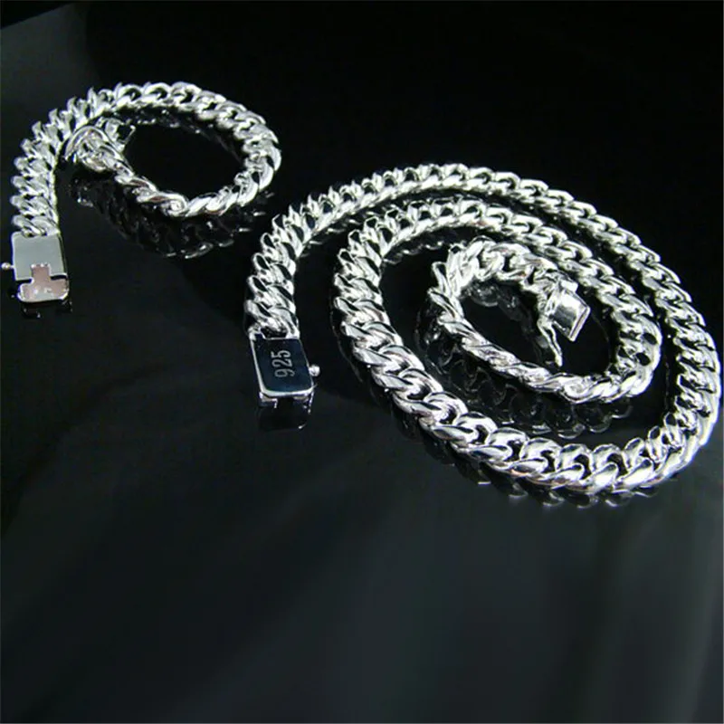 Silver Color 10MM solid heavy Chain Bracelet necklace Jewelry set for men 20/22/24 inch Fashion wedding Holiday Gift