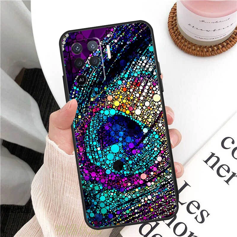 Чехол с павлиньими перьями для Oppo A18 A74 A57 A17 A77 A38 A58 A78 A98 A54 A94 A80 A60 A40 A96 A76 A16 A15 A5 Pro