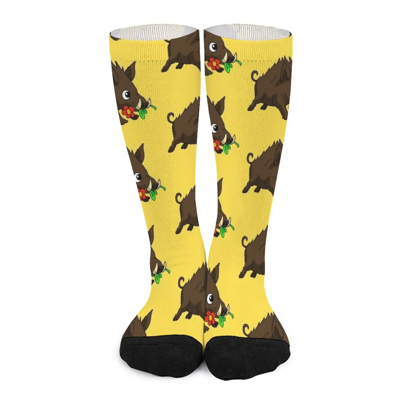 

a cute wild boar pig with a flower. kawaii forest animal. Socks Male sock cotton socks men socks funny sock men