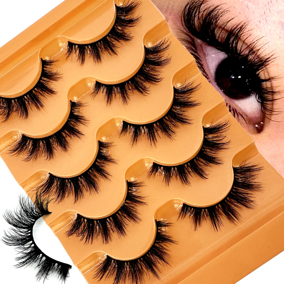 Nuevas Pestañas Ojo de Gato 5D Esponjosas Faux Mink 8D Volumen Delicadas Largas Postizas Rusas 5 Pares