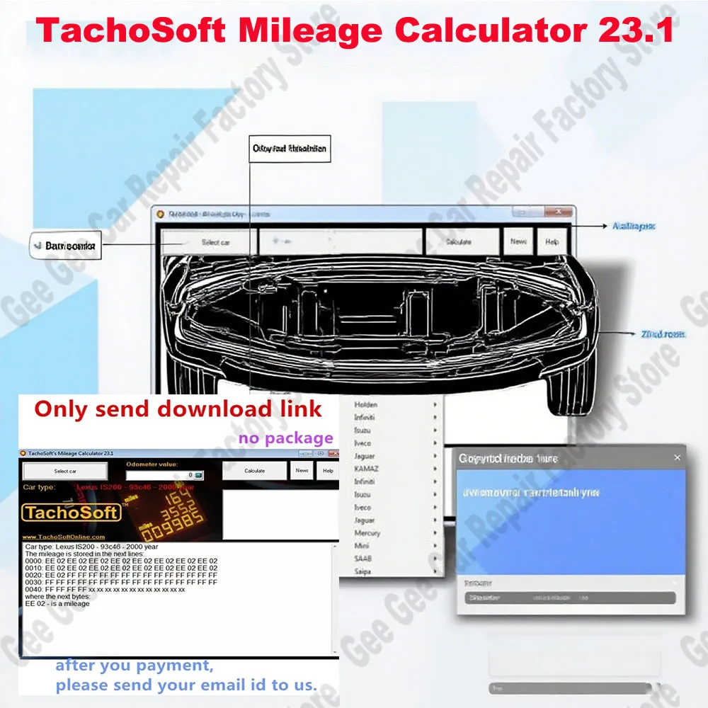 

Новейший калькулятор пробега TachoSoft 23,1 obd2, программное обеспечение для сканера, инструменты для обслуживания автомобиля с лицензией, цифровые калькуляторы одометра