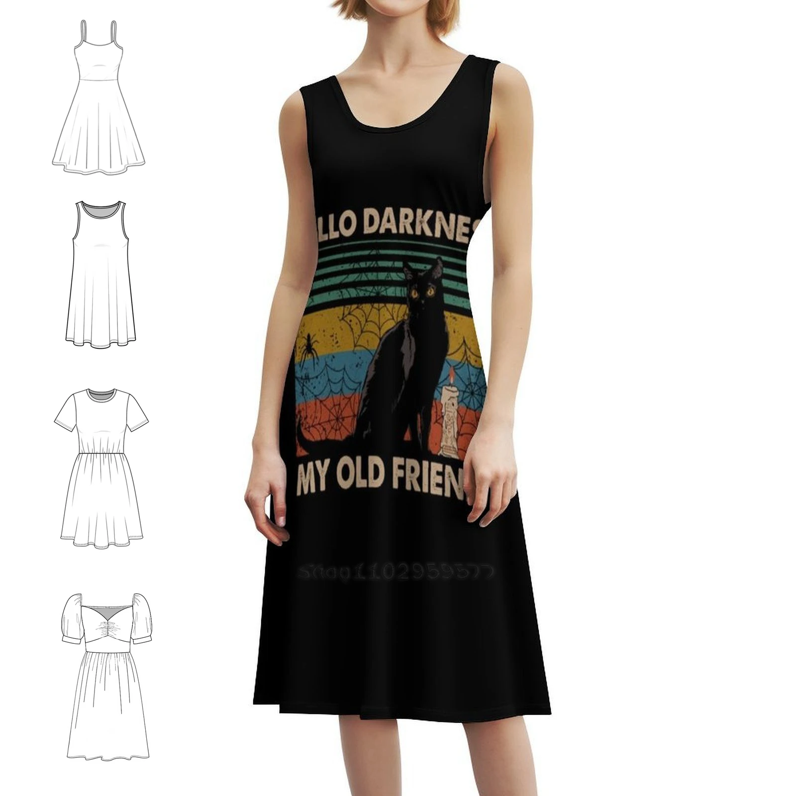 

Женское уличное платье в стиле хип-хоп Hello Darkness My Old Friend Black Cat с графическим принтом для вечеринок и клубов Hello Darkness My Old