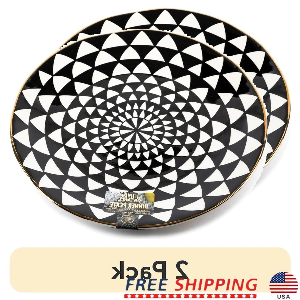 Paquete de 2 platos de cena de gres, diseño de medallón elegante, vajilla redonda segura para microondas, ideal para todos los días y especial