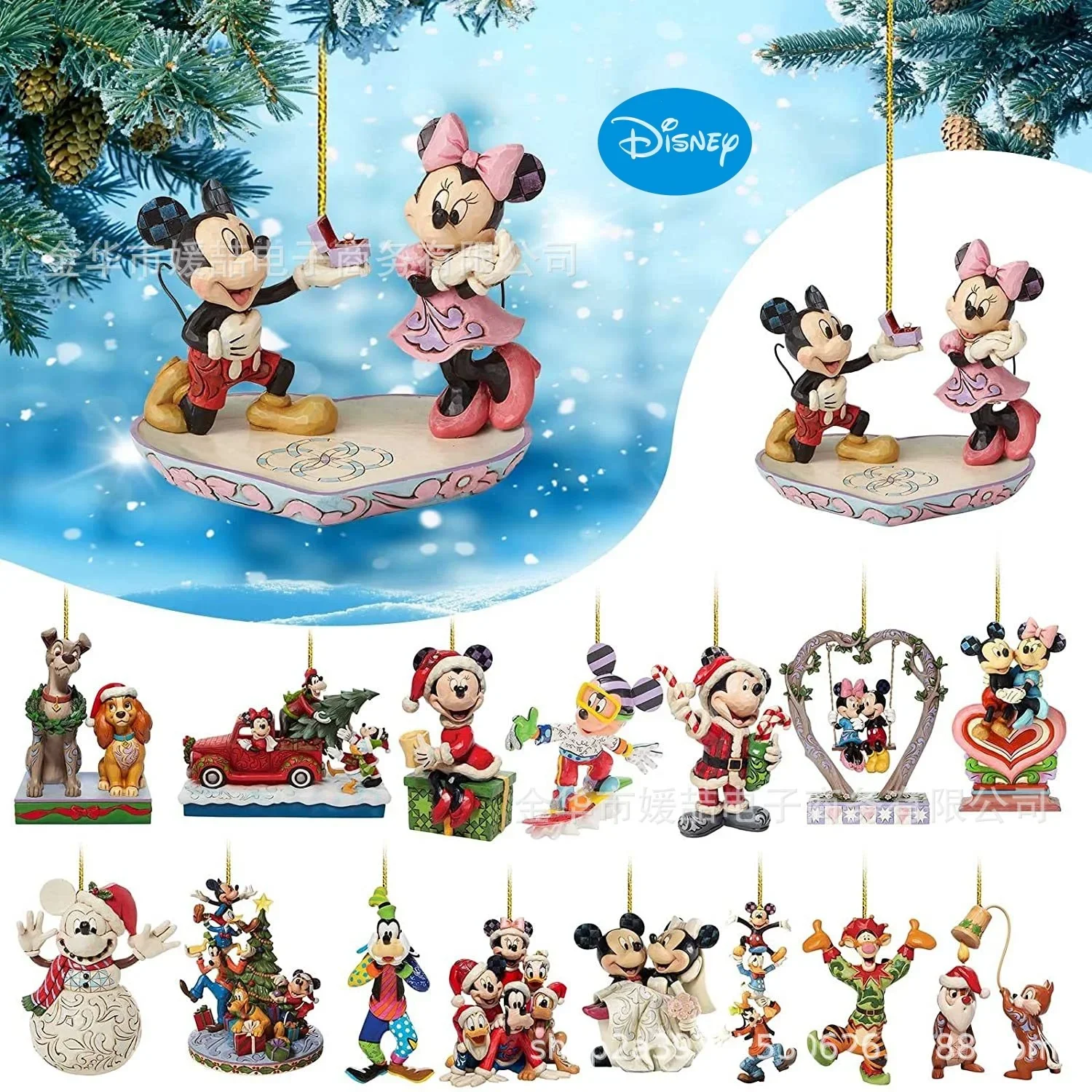 

Disney Cartoon Kawaii Mickey Christmas Anime Figures Minnie Daisy Donald Duck Pendant Tree Decoration Flat Acrylic Xmas Ornament