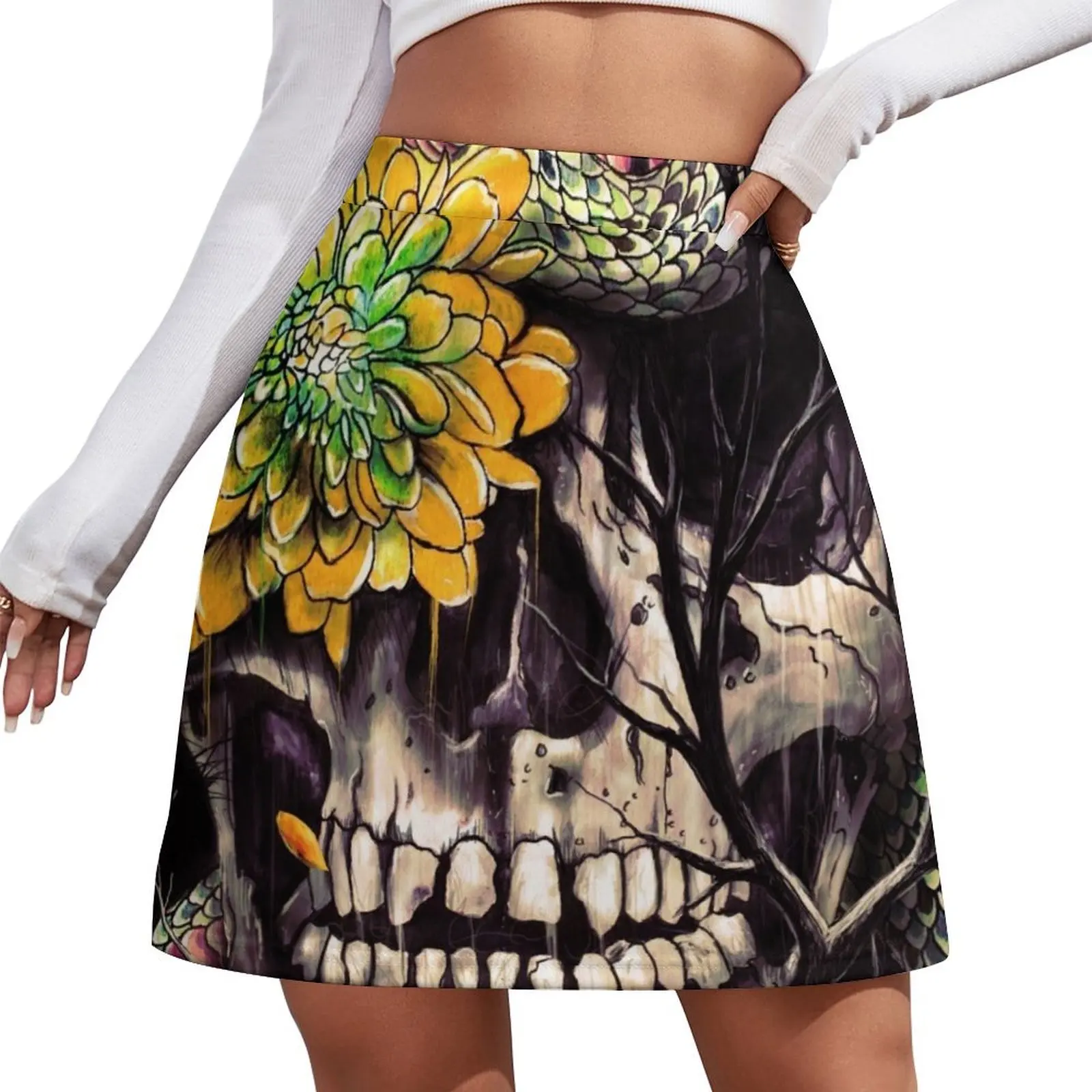 

Snake and Skull Mini Skirt korean style women clothing clothes for women Short women′s skirts