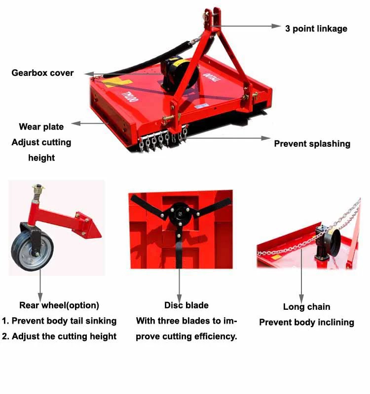 Tractor 3-Point PTO Driven Topper Mower TM Bush Flail Mower Cutting Grass Farm Home Use Equipment New Used Condition Gearbox