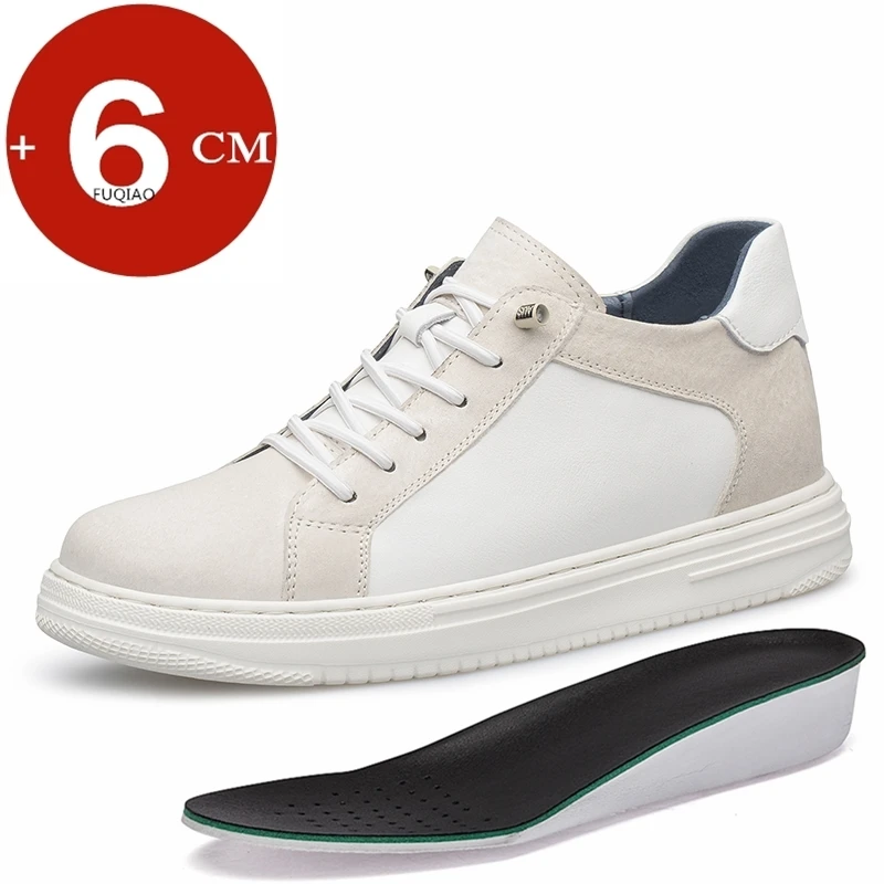 

Модные мужские кроссовки из натуральной кожи на шнуровке с невидимым увеличением роста на 6 см, повседневные, для увеличения роста