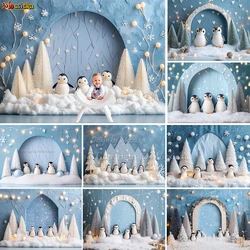 Mocsicka Xmas Baby Show Background Photography Penguin Snowflake Blue Frozen Backdrop Winter Newborn Birthday Photo Studio Prop