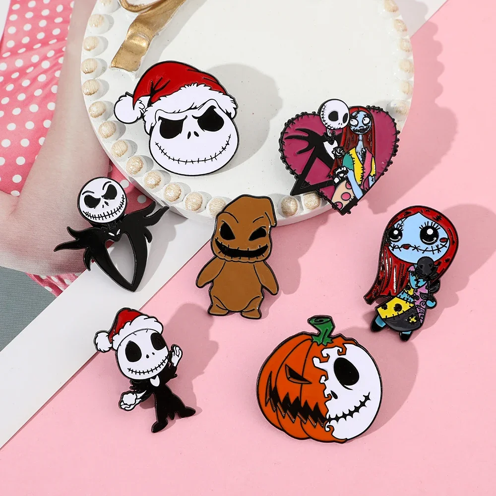 The Nightmare Before Christmas Oogie Boogie Jack Sally Pumpkin Cosplay Costume Metal Badge Pin Alloy Brooch Accessories