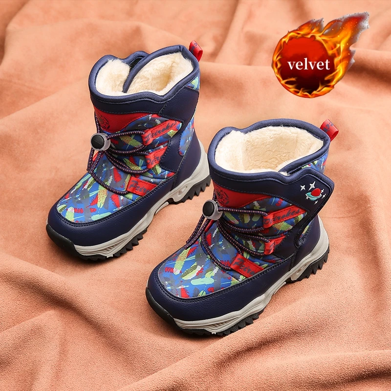 

High Quality Girls Boys Snow Waterproof Boots Non-slip Outdoor Sneakers Kids Warm Children's Plush Boots High Top Sports Shoes