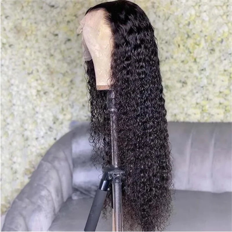 Perruque Lace Front Wig bouclée crépue noire, 26 pouces, pre-plucked, douce, sans colle, densité 180, pour femmes noires, cheveux de bébé, 03/3