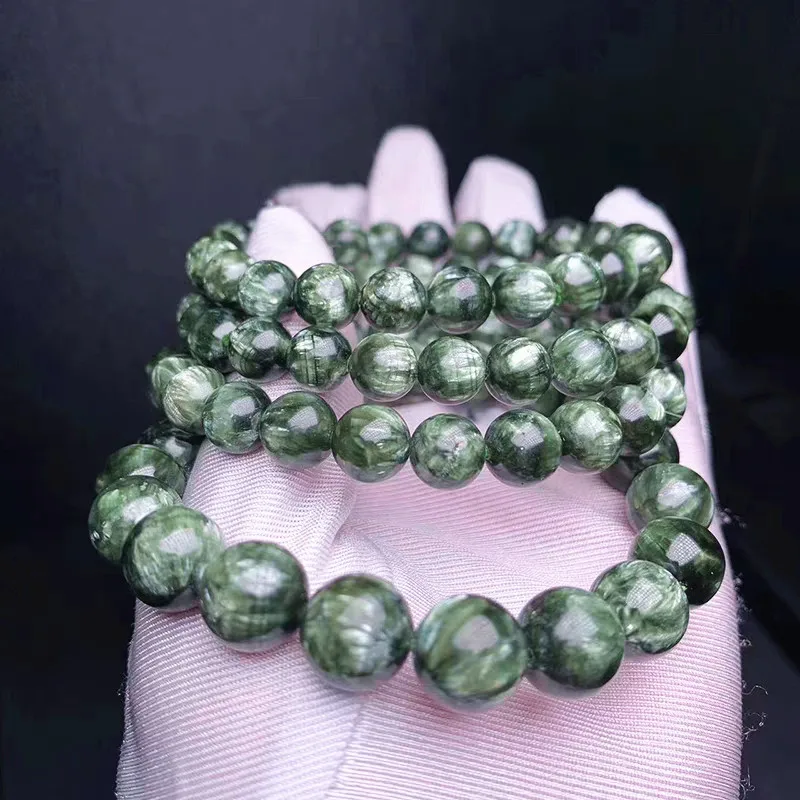 Natural Green Seraphinite Bracelet Round Beads Gemstone Women Men Green Seraphinite Jewelry Bracelet Stretch 9mm 10mm AAAAA