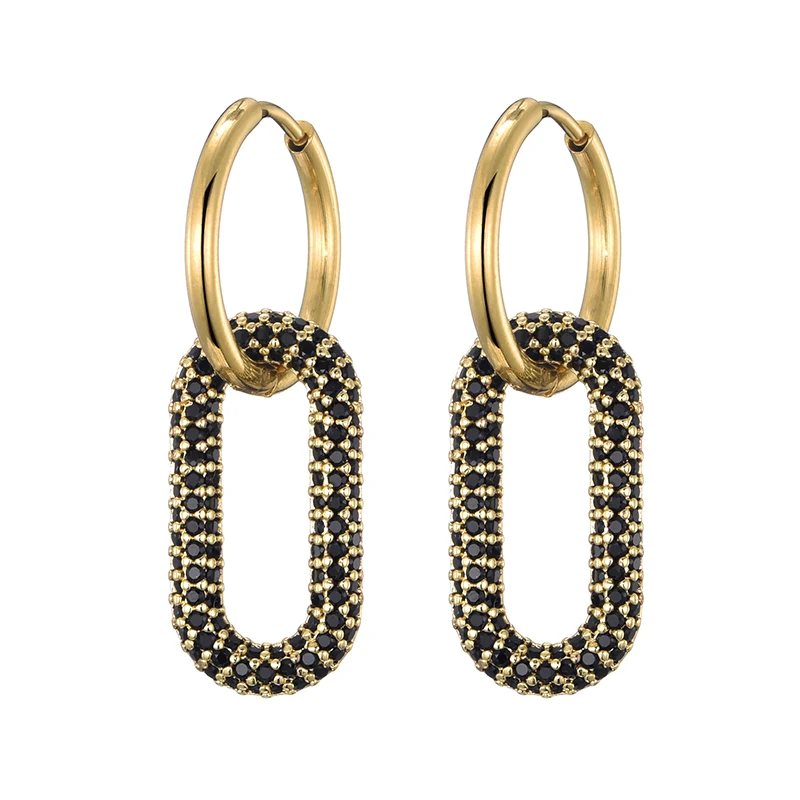 Klassieke roestvrijstalen oorgesp voor vrouwen Trendy goud zilver kleur grote ovale rechthoek hoepel Huggie punk hiphop sieraden cadeau - afbeelding 1