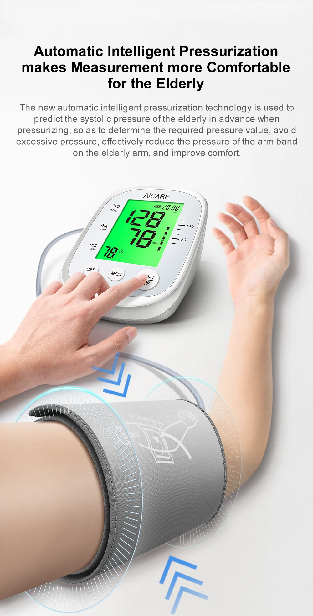 Englische Stimme Oberarm Automatische Blutdruckmessgerät Hochpräzise BP-Monitore Hintergrundbeleuchtete LED 3 Farben Digitales Blutdruckmessgerät – Detail 11