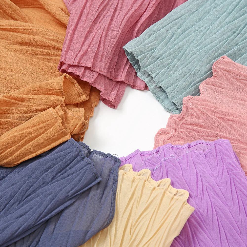 Lenço de chiffon para mulheres e meninas, cor sólida, folha, rugas, protetor solar, macio, fino, viscose, envoltório xales, outono, novo