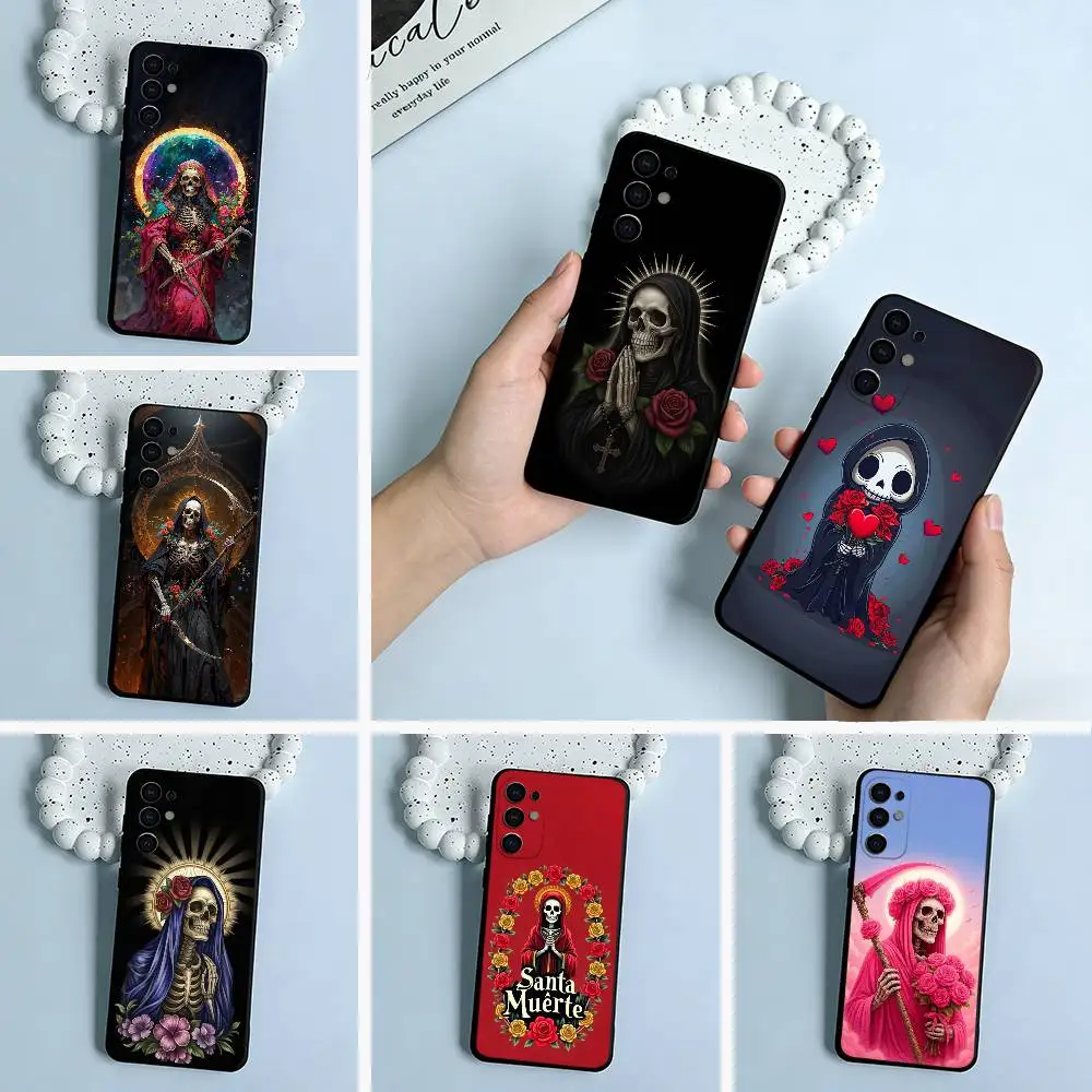 S-Santa -M-Muerte P-print Phone Case For Samsung S25,S24,S21,S22,S23,S30,Ultra,S20,Plus,Fe,Lite,Black Soft Silicone