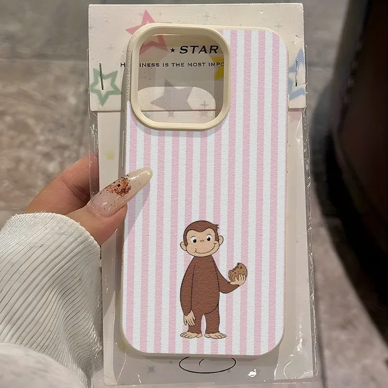 Gestreifte Keks-Affen-Muster Lychee-Textur Handyhülle für iPhone 17 Air 17 16 15 14 13 12 11 Pro Max 14 15 Plus XR Weiche Hülle – Detail 4