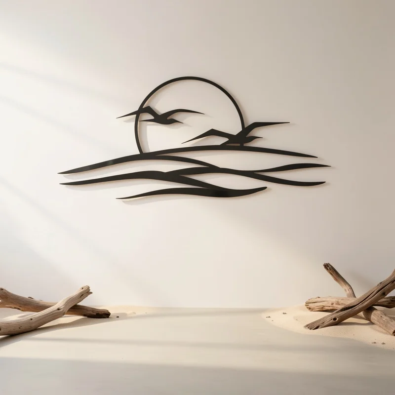 CIFBUY Metal Wall Art Coastal Bird Sunset Wave Sign Iron Craft Sculpture Indoor Outdoor Home Living Room Plaque