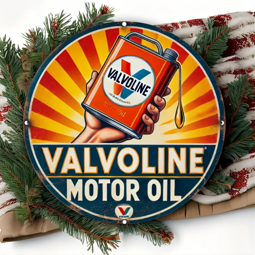 Round Sign Retro Automotive lubricating oil decorative Tin Signs Decor Wall Art Plaque With Holes Metal Iron Plate Painting