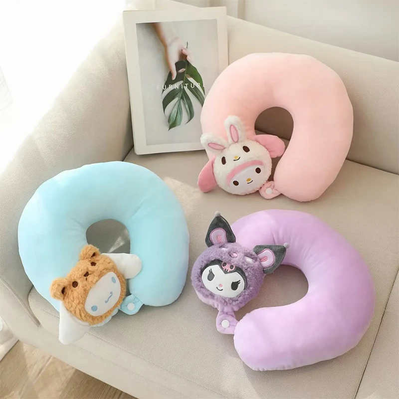 

Cartoon Kuromi My Melody Plush Neck Pillow Sanrio Kawaii Anime Portable U-Shaped Pillow Sweet Cute Office Nap Pillow Kid Gift