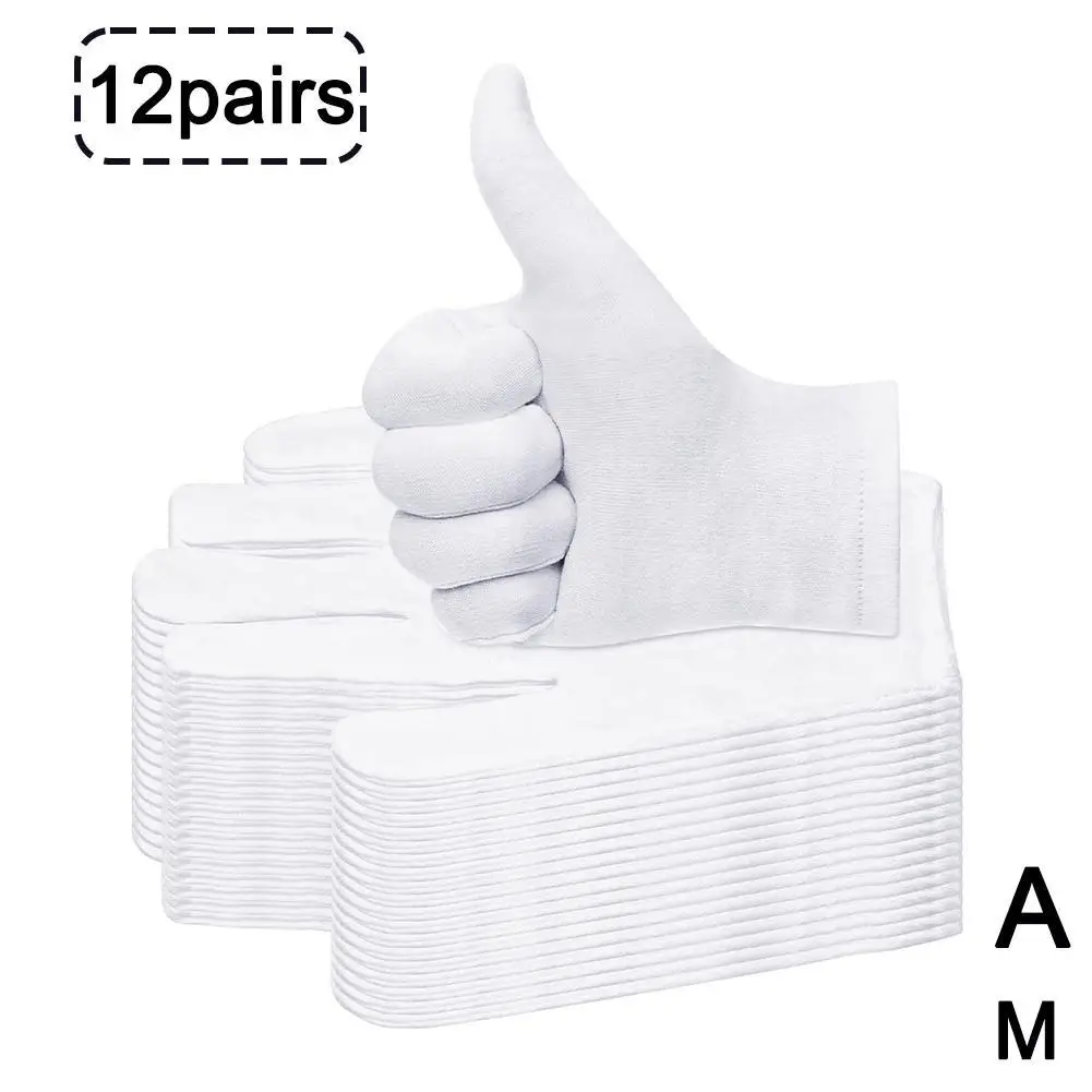 12 Pairs Cotton White Gloves General Purpose Moisturising Gloves S-XL Lining Size L1W2