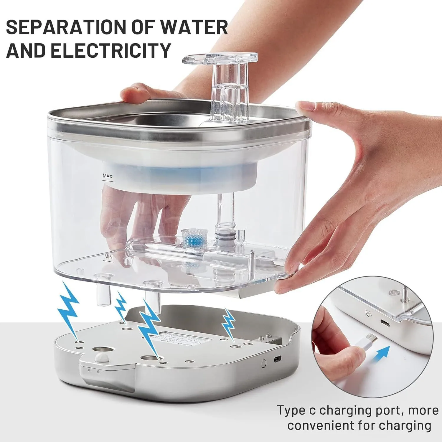 

Battery-Powered Wireless Charging Cat Water Dispenser Smart Sensor Auto-Circulation Stainless Steel Pet Feeder