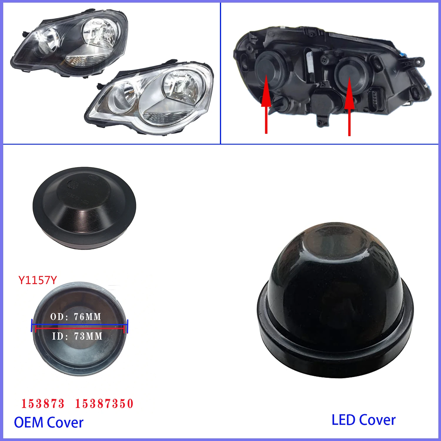 

1 Pc Headlight Dust Cover For VW Polo 2003-2020 15387350 153873 155665 160185 s00003959 LED Bulb Caps Headlamp Plug