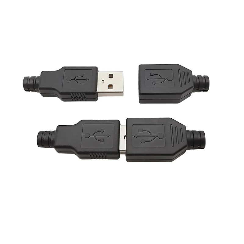 10Pcs USB 2.0 Type A Male Plug/Female Socket 4 Pin Soldering Connector With Black/White Plastic Housing USB DIY Assembly Adapter