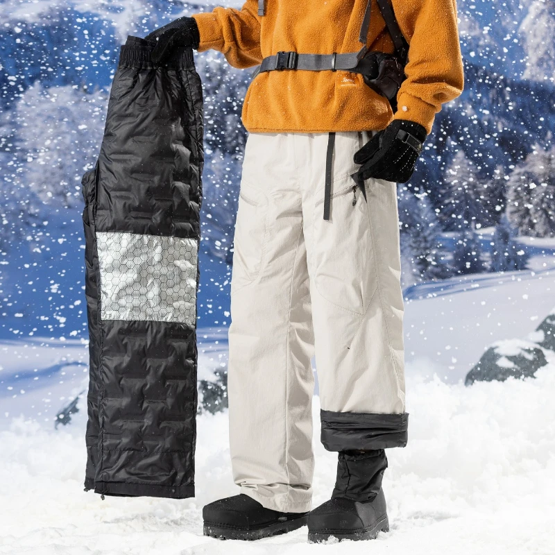 New Winter Graphene 90 Down Pants Men Large Pockets Windproof Workwear Down Pants Male Outdoor Solid Warm Winter Sking Trousers