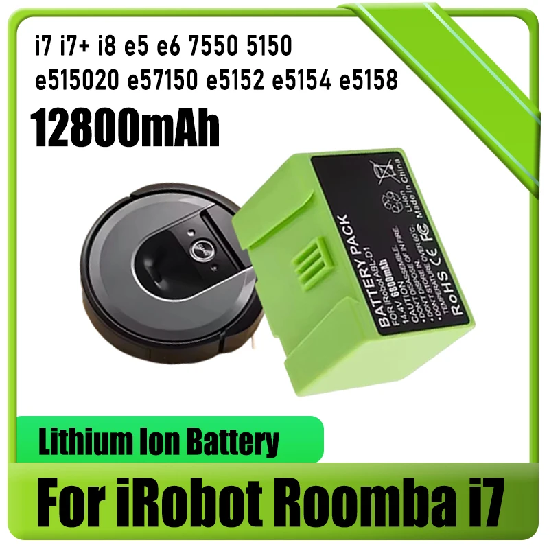 14.4V 12800mAh battery, for iRobot Roomba e and i series robot vacuum cleaners i7+e5 7150 7550 i3 3150 i3+3550 4150 i4+4624864