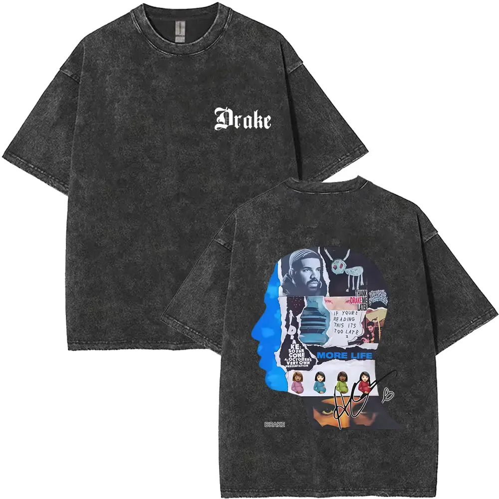 Washed Vintage Rapper Drake Album Cover Graphic T-shirt Men Women Hip Hop Fashion Pop Music T Shirts Male Oversized Streetwear