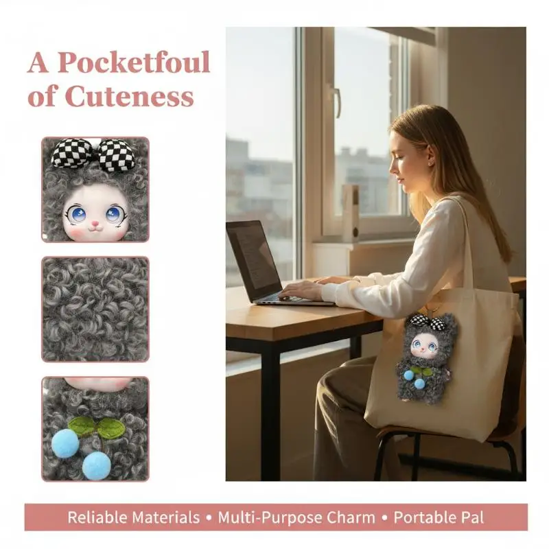Cute Bowknot Vinyl Face Plush Doll Pendant Keychain Backpack Hangings Decoration Gifts image 3