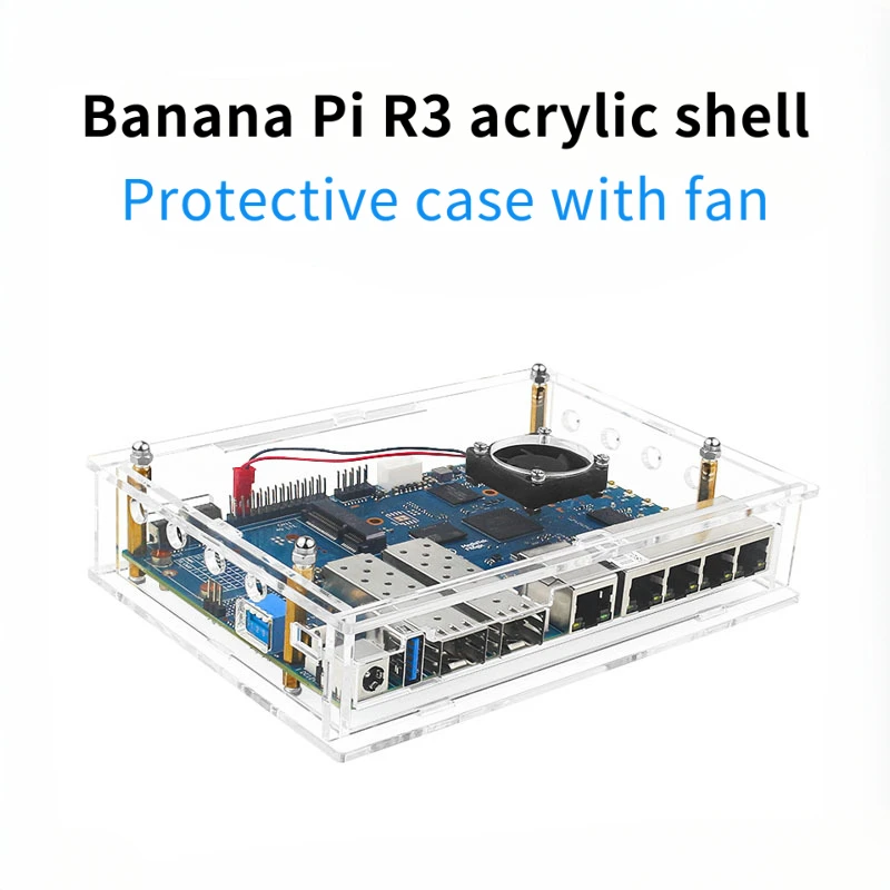 

Banana Pi R3 development board acrylic shell Protective case for BPI-R3 open-source router With a cooling fan