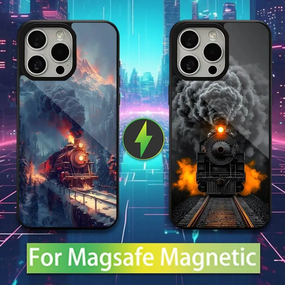 

Cool Steam Train Phone Case For iPhone 13,15,17,14,Pro,Max,For Magsafe,Plus,12,11,16,Mini,Magnetic Wireless Charging