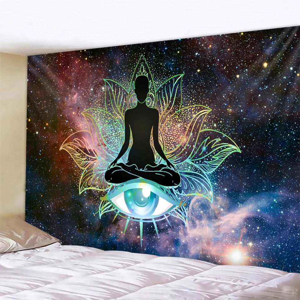 Indian Buddha Meditation Psychedelic Scene Mandala Home Decor Art Tapestry Hippie Boho Room Wall Decor Large Size Wall Hanging