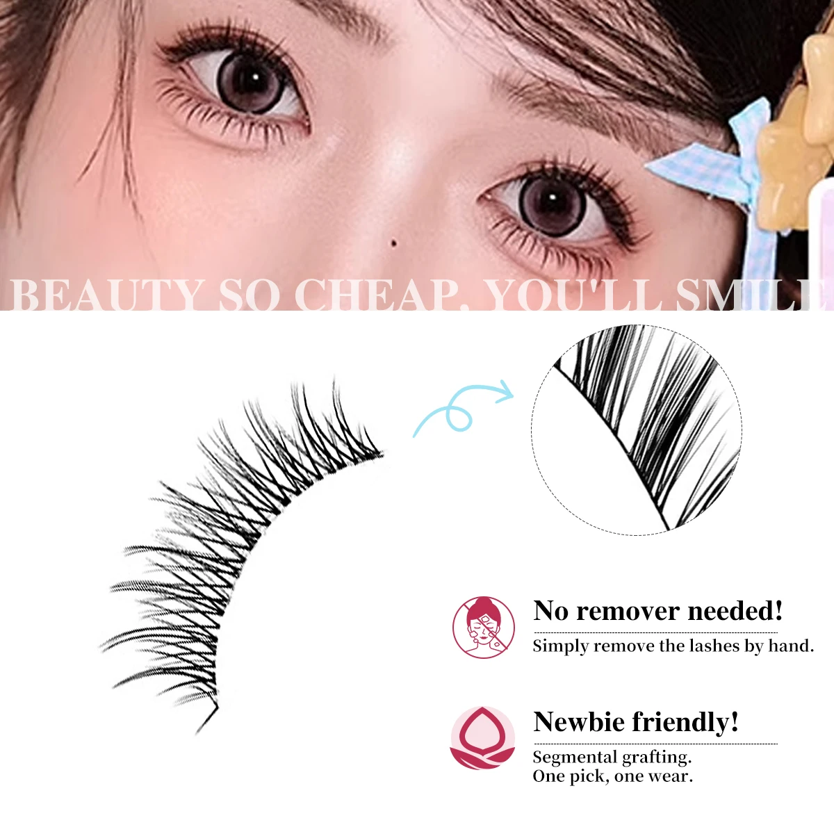 5 paia di ciglia finte a forma di U croce naturale comica estensione ciglia cosmetici riutilizzabili trucco coreano per occhi per ragazze