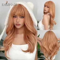 EASIHAIR-Peruca sintética laranja clara com Franja para mulheres, Ombre ondulado longo, cabelo natural, peruca Lolita Cosplay, resistente ao calor