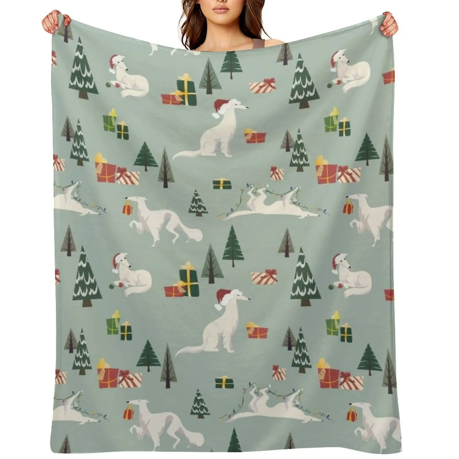 

Borzoi Holiday Pattern Throw Blanket Warm Giant Sofa Nap Decoratives Blankets