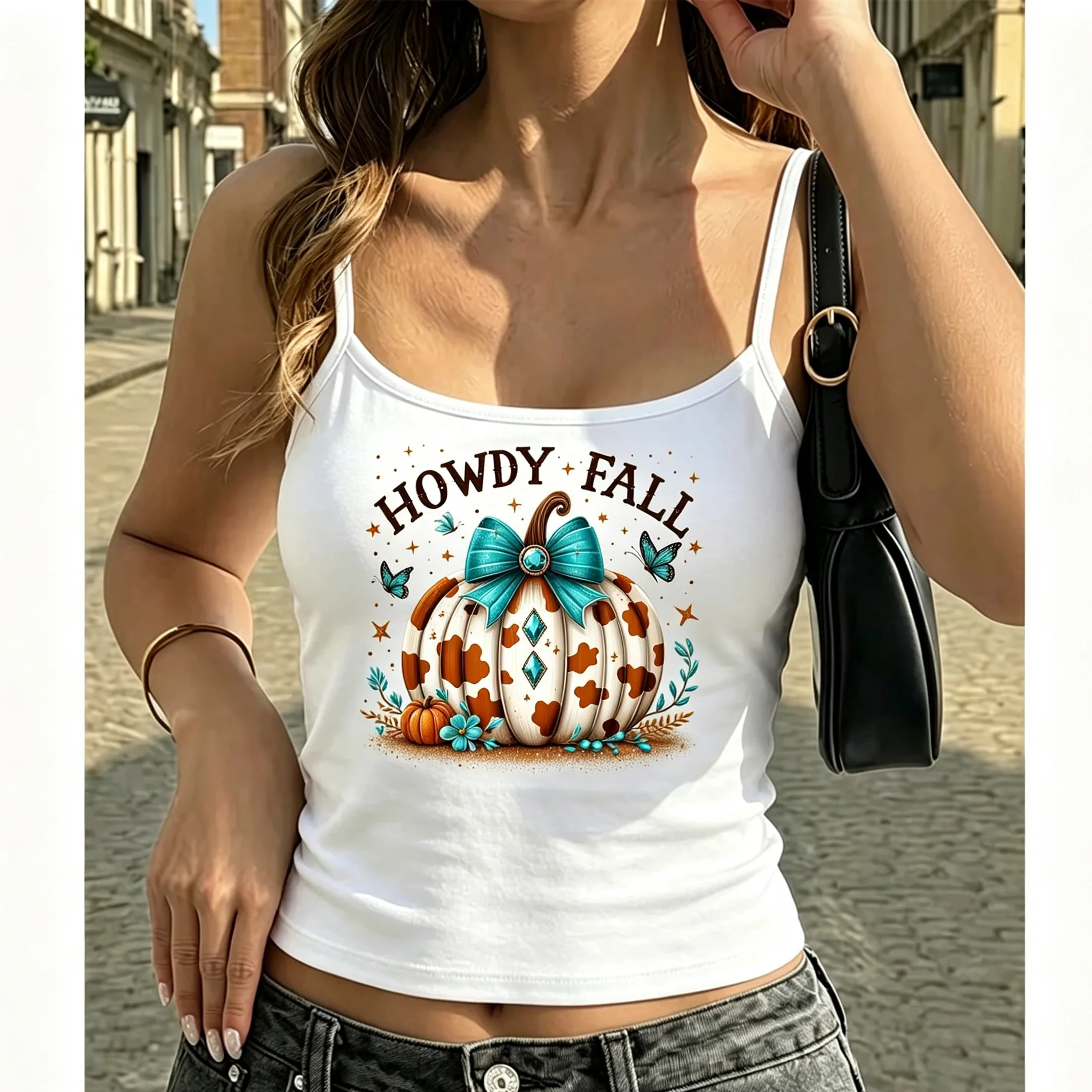 Boho Octopus and Lasso Tank Top Summer Camisole Spaghetti Strap Sleeveless Vest Casual Holiday Beach Tops Cool Girl Streetwear
