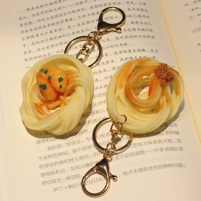 Simulated pasta keychain Meat Sauce Shrimp Pasta Keychain For Men Women Backpack Car Pendant Keyring Accessories