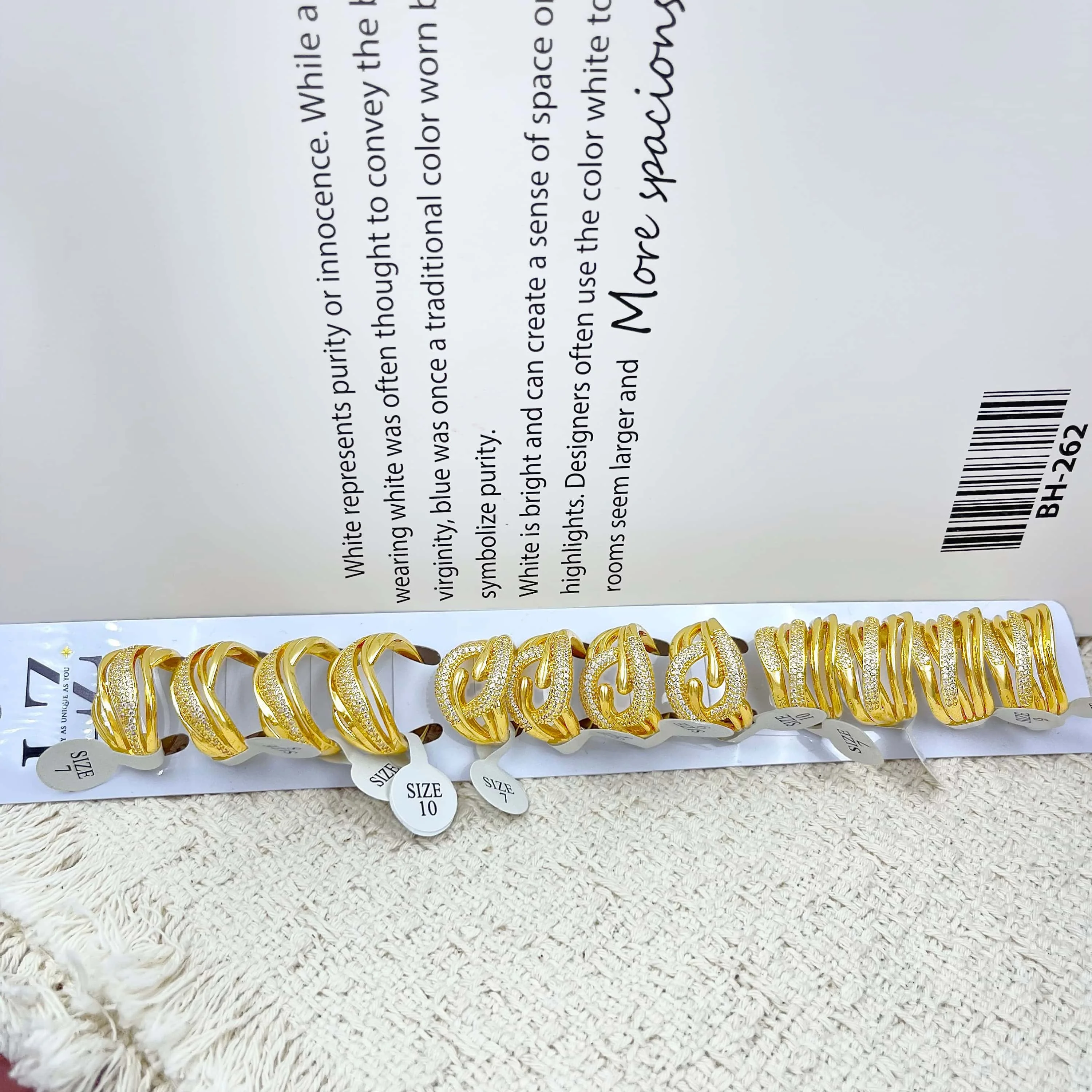 12Pcs Pave Rhinestone Wide Rings, Wave/C-Shaped/Cross 3 Styles Mixed Alloy Golden Tone Fashion Jewelry Size 7-10