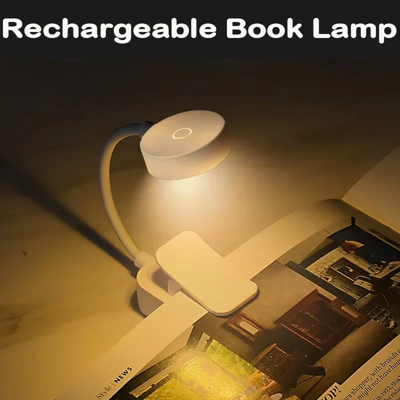 

Складная мини-книжная лампа с зажимом, перезаряжаемая через USB светодиодная настольная лампа с бесступенчатым затемнением, защита глаз, 3 цвета, ночник, лампа для чтения