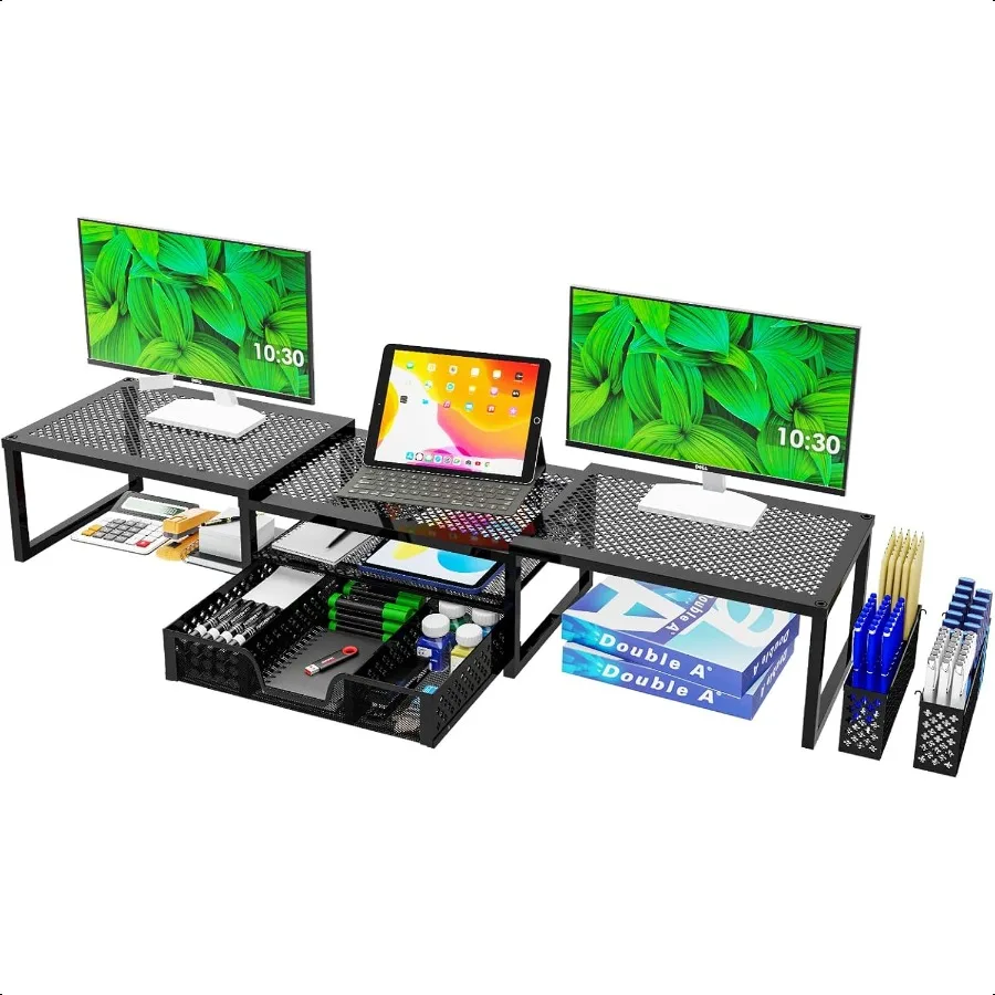 

Simple Trending Monitor Stand Riser Adjustable Angle Computer Desk Organizer with Drawer Storage and Pen Holder Black