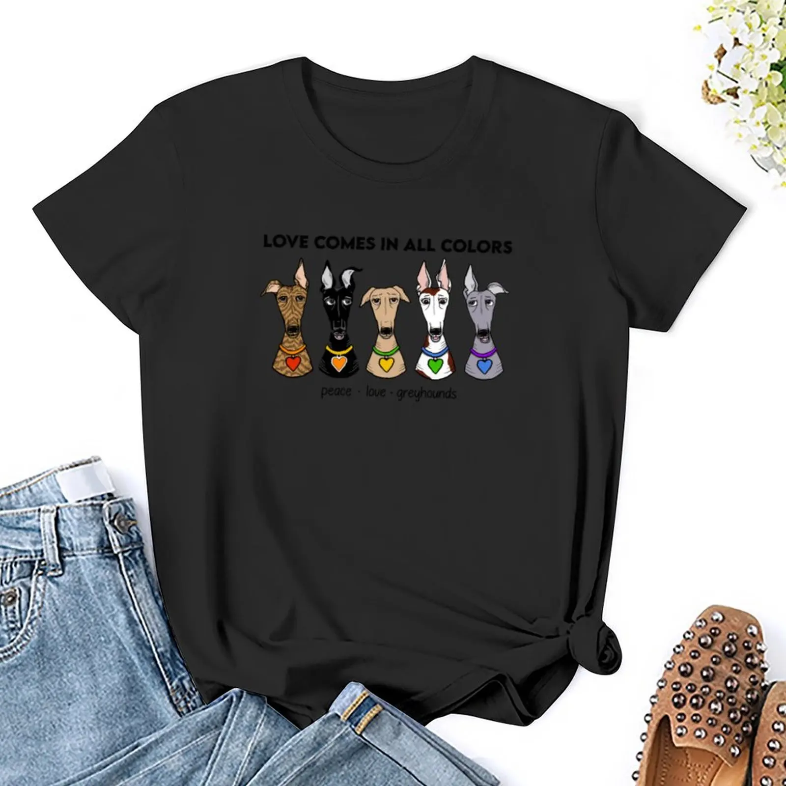 Peace, love, greyhounds T-Shirt oversized lady clothes tops funny workout t shirts for Women
