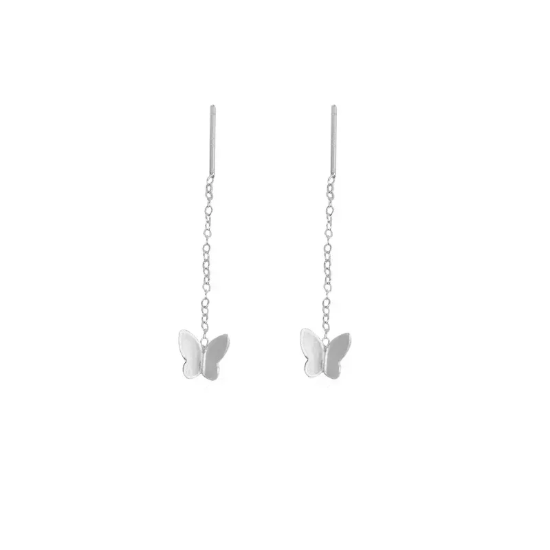Original 925 Sterling Silver Tassel Long Chain Ear Line Butterfly Drop Earrings For Women 2025 Korean Jewelry Aretes De Mujer