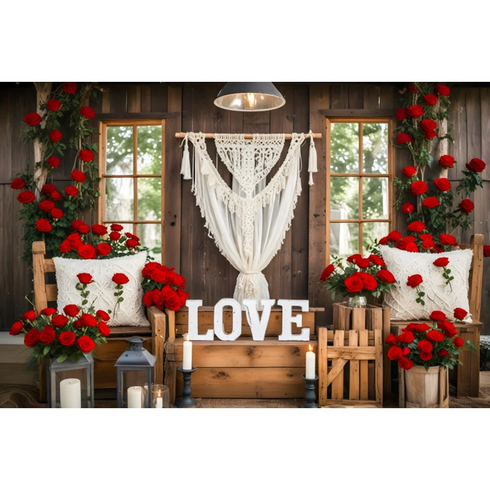 발렌타인 데이 사진 배경, 레드 러브 하트 꽃 창, 로맨틱 발렌타인 웨딩 파티 사진 배경, 2 월 14 일