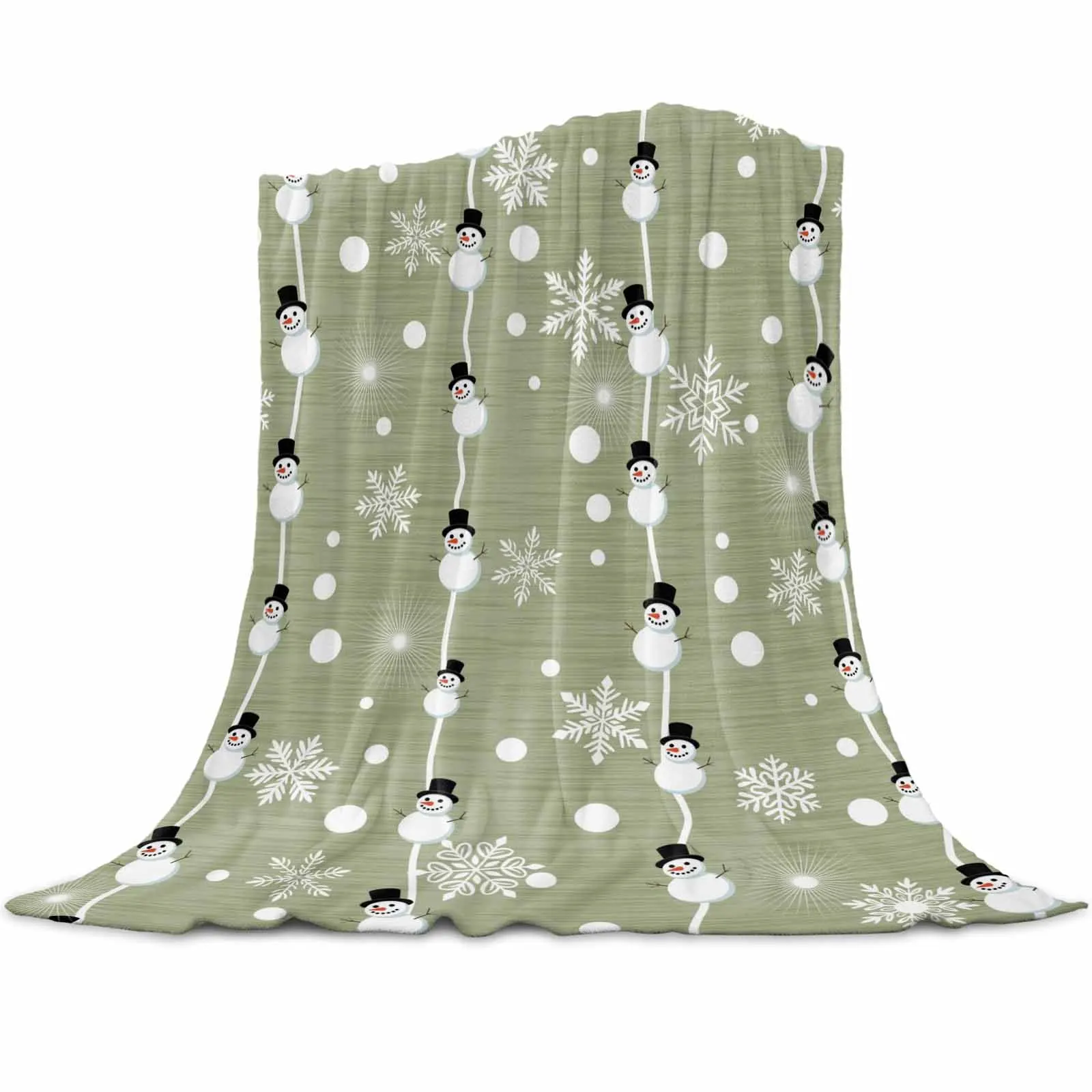 

Green Christmas Snowman Line Throws Blankets for Sofa Bed Winter Soft Plush Warm Family Friends Holiday Gifts