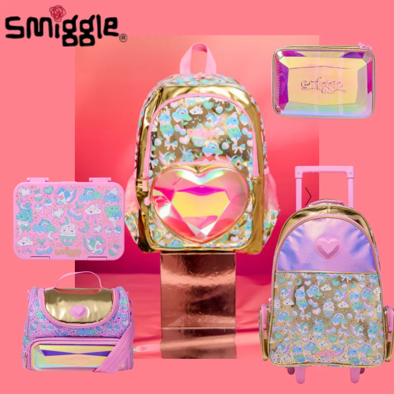 

New Australia Smiggle Backpack Heart-Shaped Students Girls' School Bag Cute Gift Lunch Bag Lunch Bag Pencil Box Backpack Gift