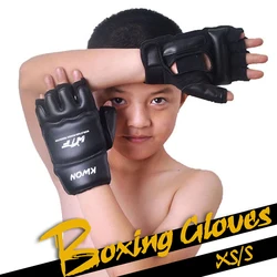 GOBYGO-Gants de boxe demi-doigts pour enfants, protège-mains, entraînement au sac de sable, cuir PU, fitness, anneau de Rotterdam, taekwondo, gastronomie